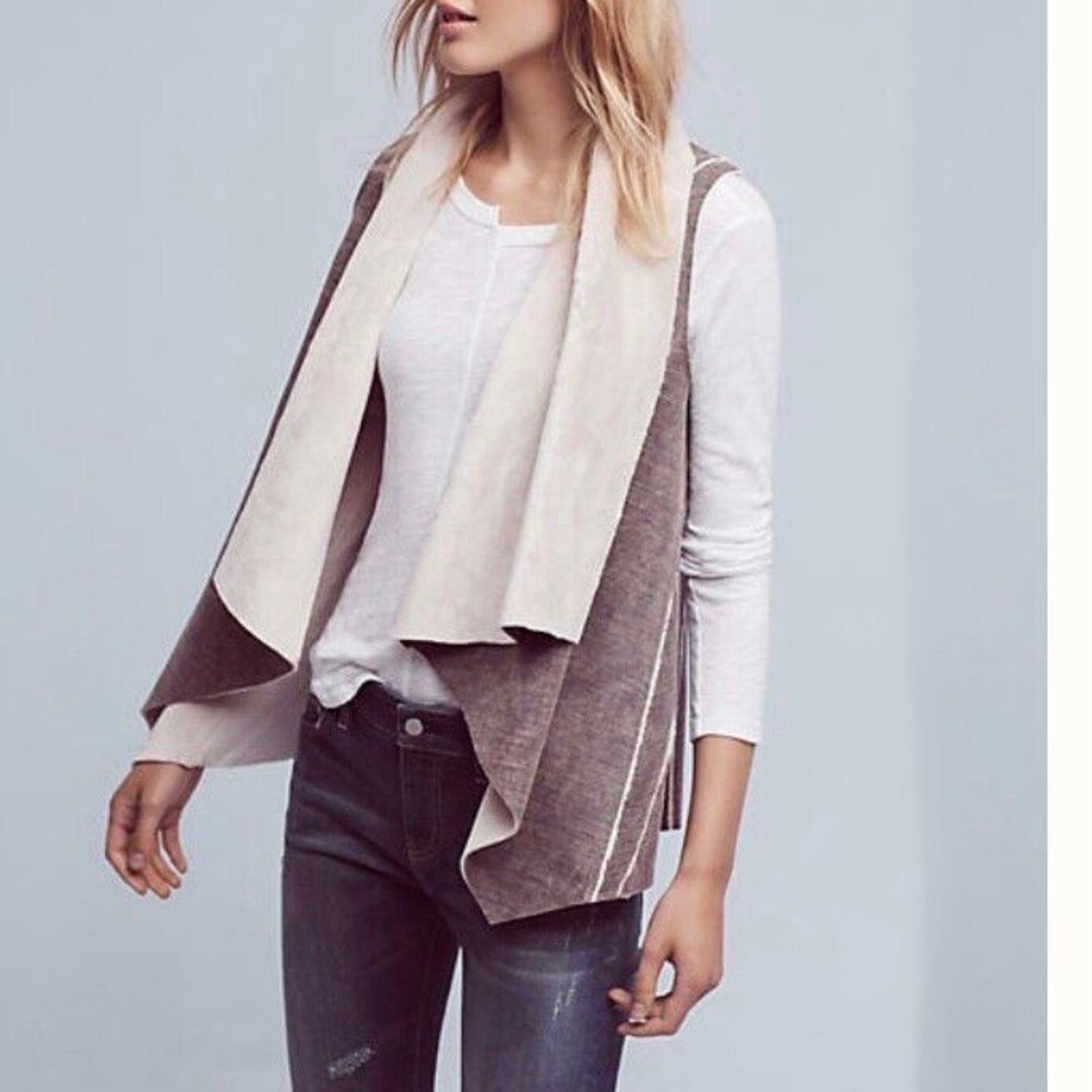 Amadi Anthropologie Grey Shearling Draped Kady Sherpa Vest Size Small